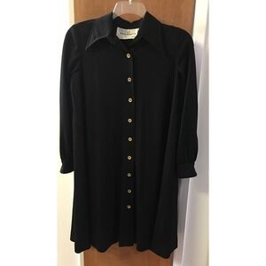 Miss Magnin At I Magnin Vintage Women's Size 10 Black Shirt Dress Retro Made USA
